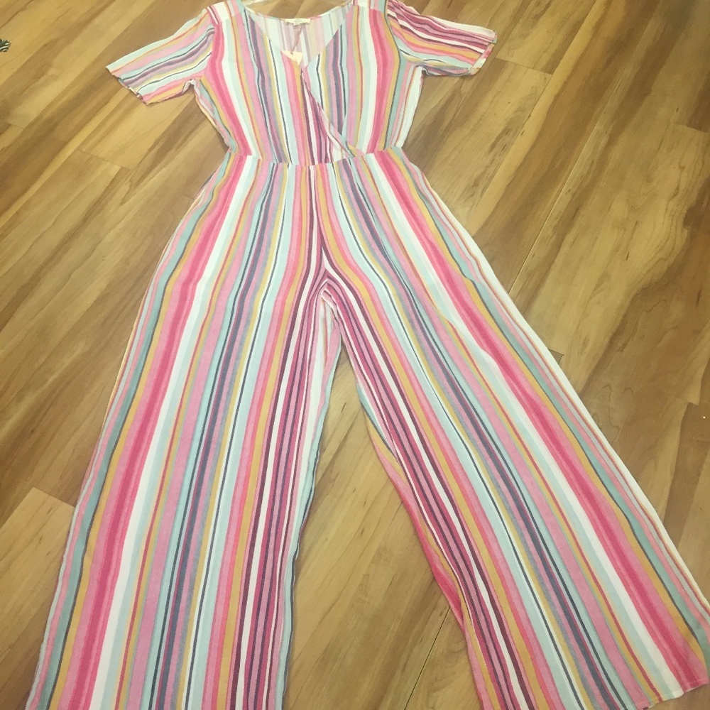 NWT Entro multi stripe wide leg jump suit